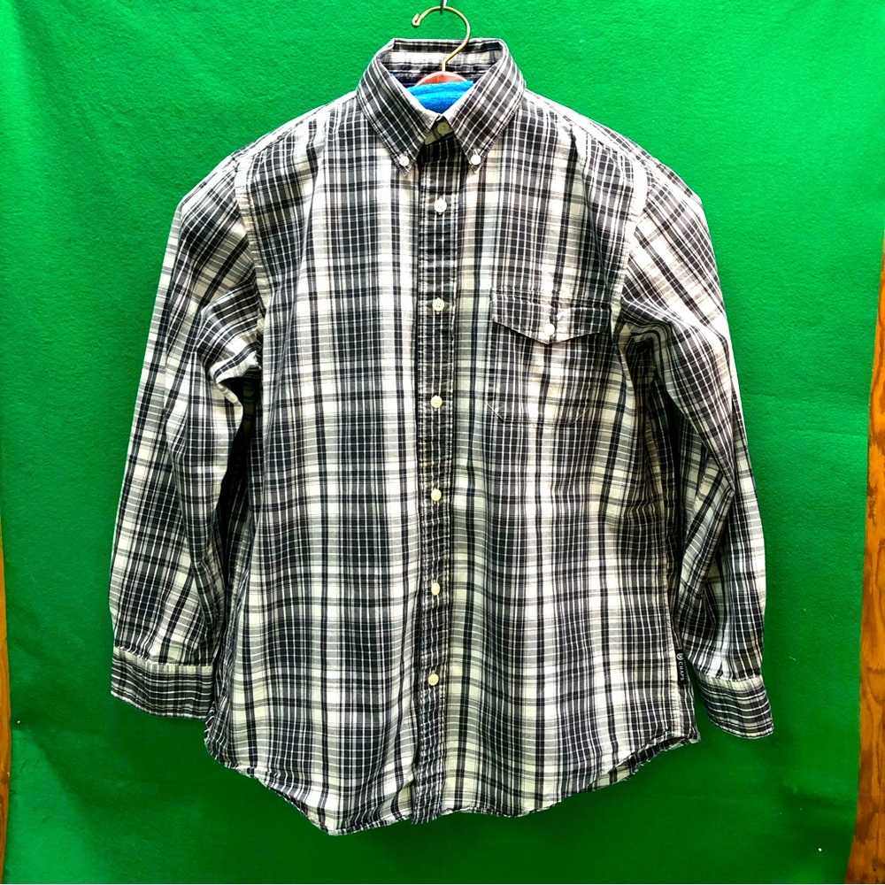 Chaps Button Down Gray Plaid Long Sleeve Shirt Mens Size L